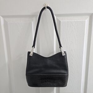 Vintage Brighton Gina Black Croc Embossed Leather Braided Handle Shoulder Bag